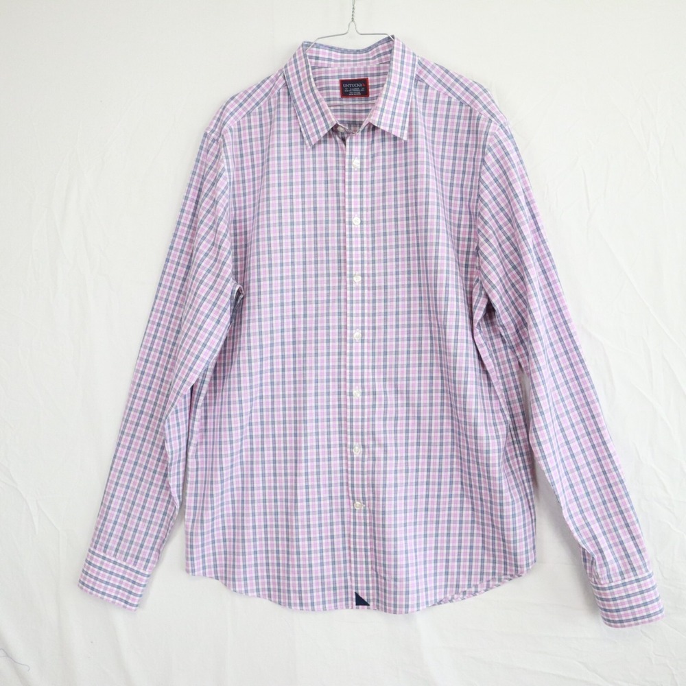 UNTUCKit Shirt Mens‎ XLT Slim Tall Wrinkle Free Button Up Pink Plaid Long Sleeve